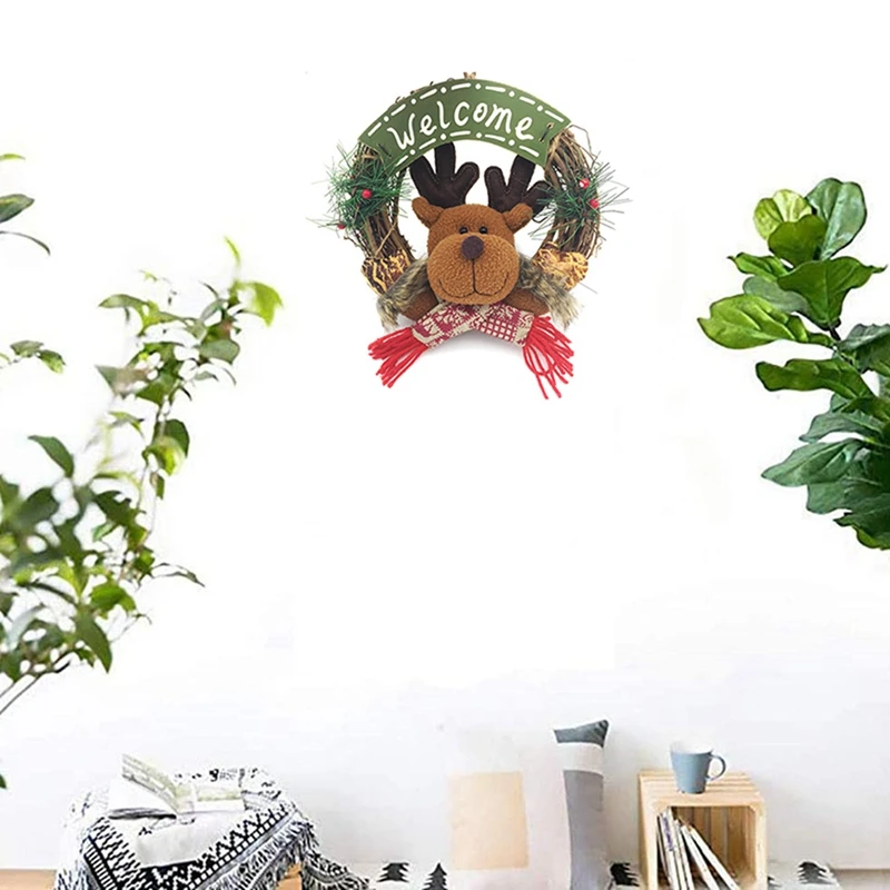 

Christmas Wreath for Front Door - 20cm Door Wreaths Christmas Home Door Hanger Wall Car Decoration (Reindeer)
