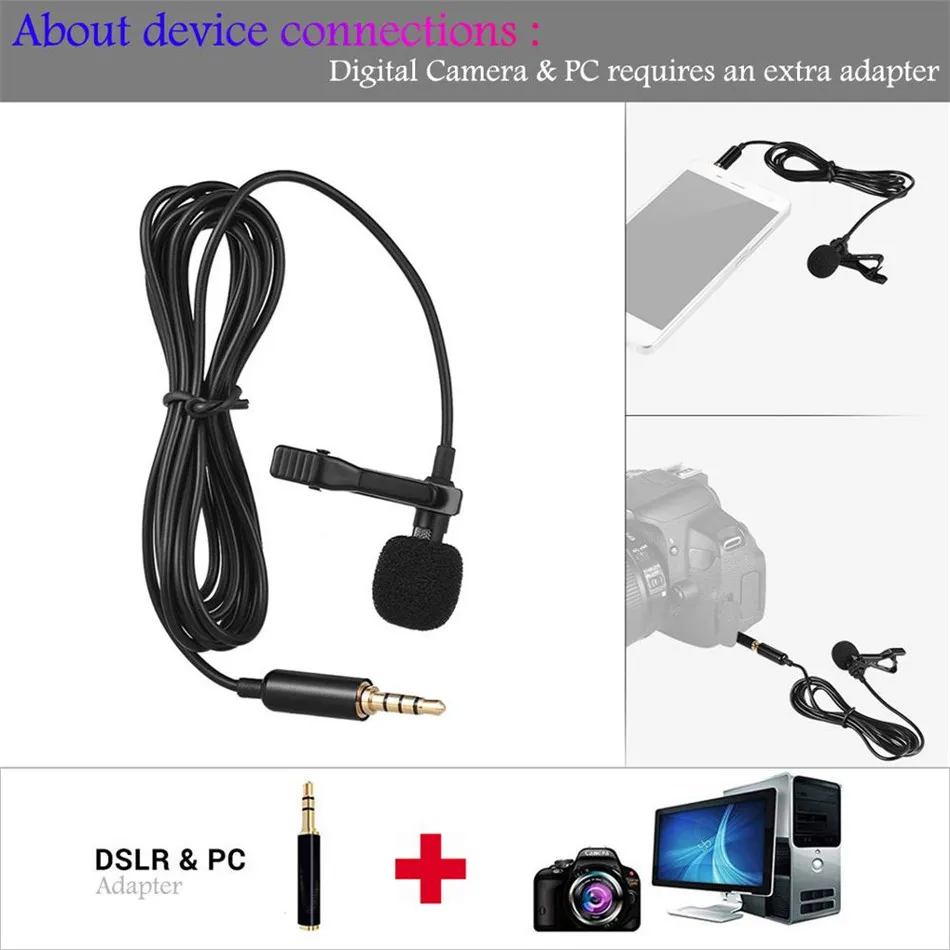 mini usb microphone lapel lavalier mic for phone pc camera external cable mic splitter adapter furry windscreen accessories free global shipping
