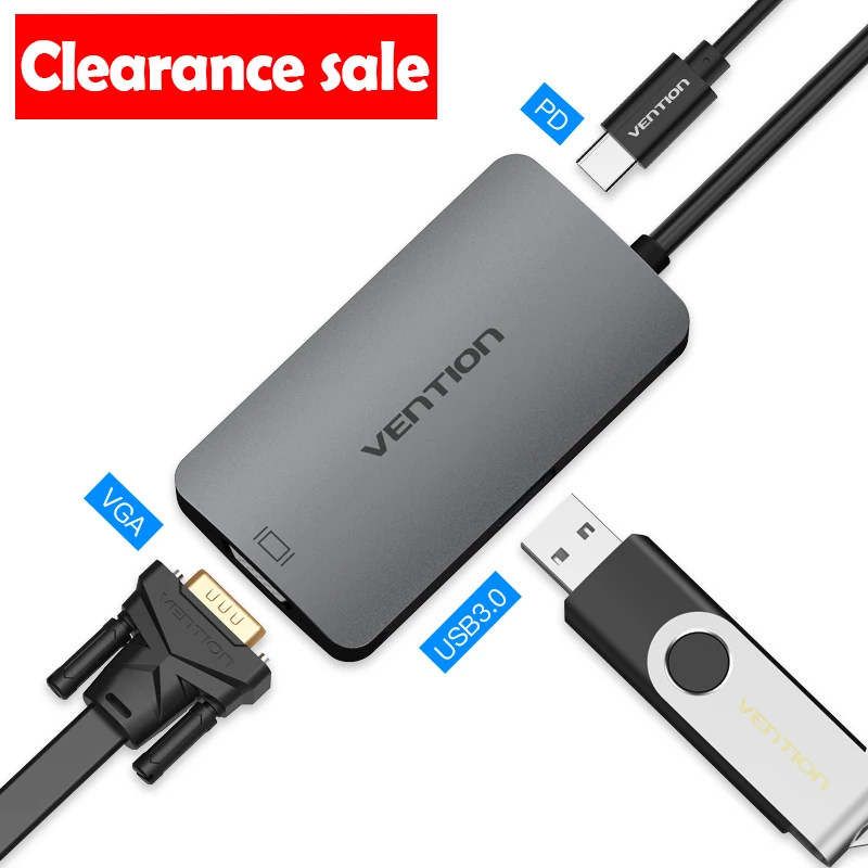 Vention USB C к HDMI 4K 30 Гц VGA 1080P 60 Гц мужской тип-c к HDMI VGA конвертер для MacBook Pro Chromebook Pixel - Цвет: CGJ