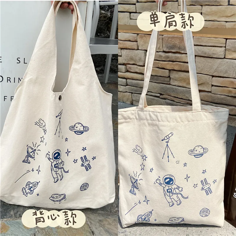 

Large Capacity Women Shopping Tote Bags Cartoon Printed Ladies Canvas Shoulder Bag Simple Student Girls Portable Cloth Handbags