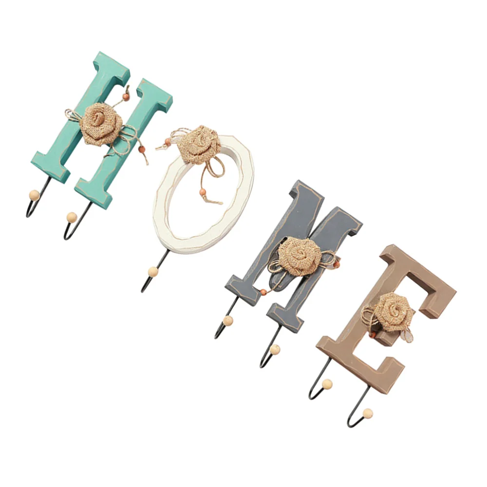 

English HOME Letters Coat Hat Hooks Vintage Wooden Letters Home Decor Wall Furnishing Articles