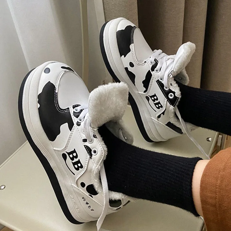 

2021 Women's Winter Brand Vulcanize Shoes Women Keep Warm Comfortable Outdoor Plush Fur Sneaker Lolita Platform Casual Shoes
