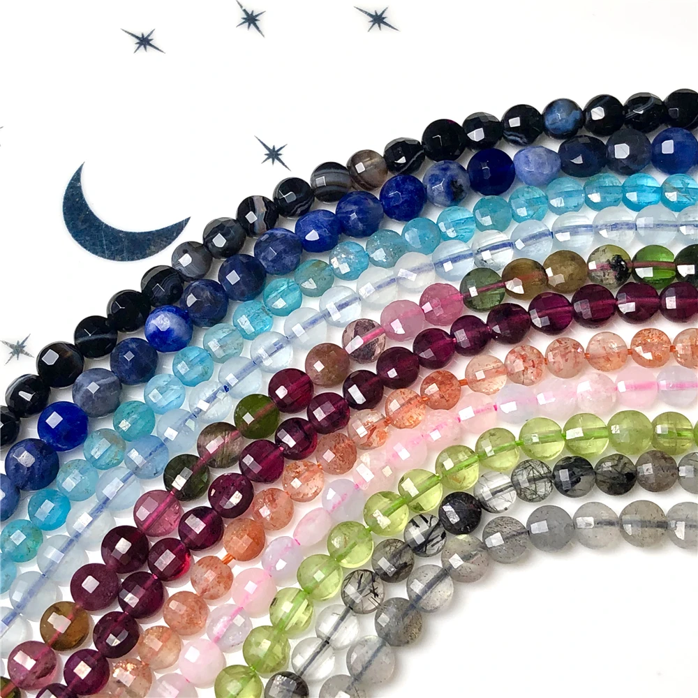Wholesale Natural Stone Coin Loose Beads 4/6/8mm Faceted Tiny Crystal DIY Gem Beads For Jewelry Making Bracelet Free Shipping