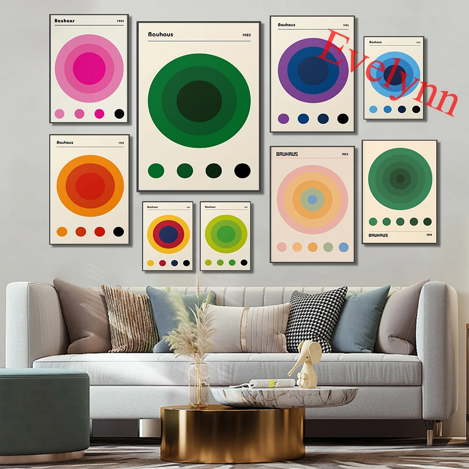 

Color Circles Bauhaus Poster, 100 Years Bauhaus Exhibition Print,Home Decor Canvas Wall Art Prints Living Room Decoration Gift