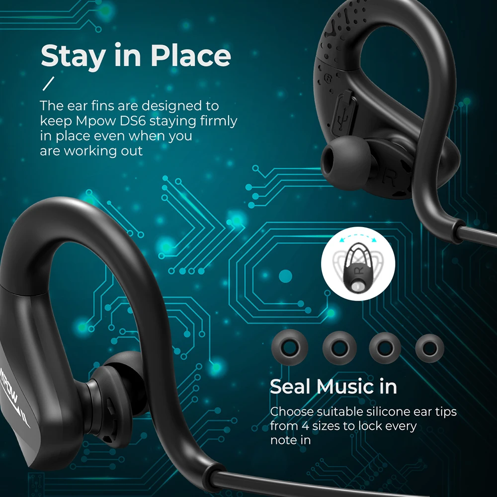 Mpow DS6 беспроводные наушники Bluetooth 5 0 спортивные IPX6 водонепроницаемые с басами + 9