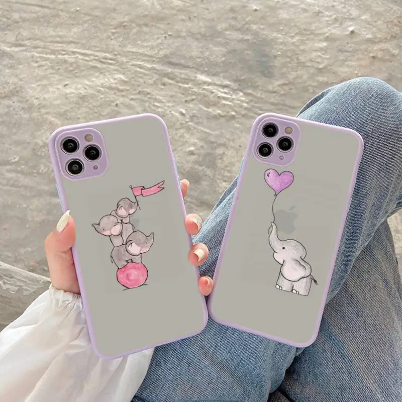 

Cute Elephant Phone Case for iPhone X XR XS 7 8 Plus 11 12 13 pro MAX 13mini Translucent Matte Shockproof Case