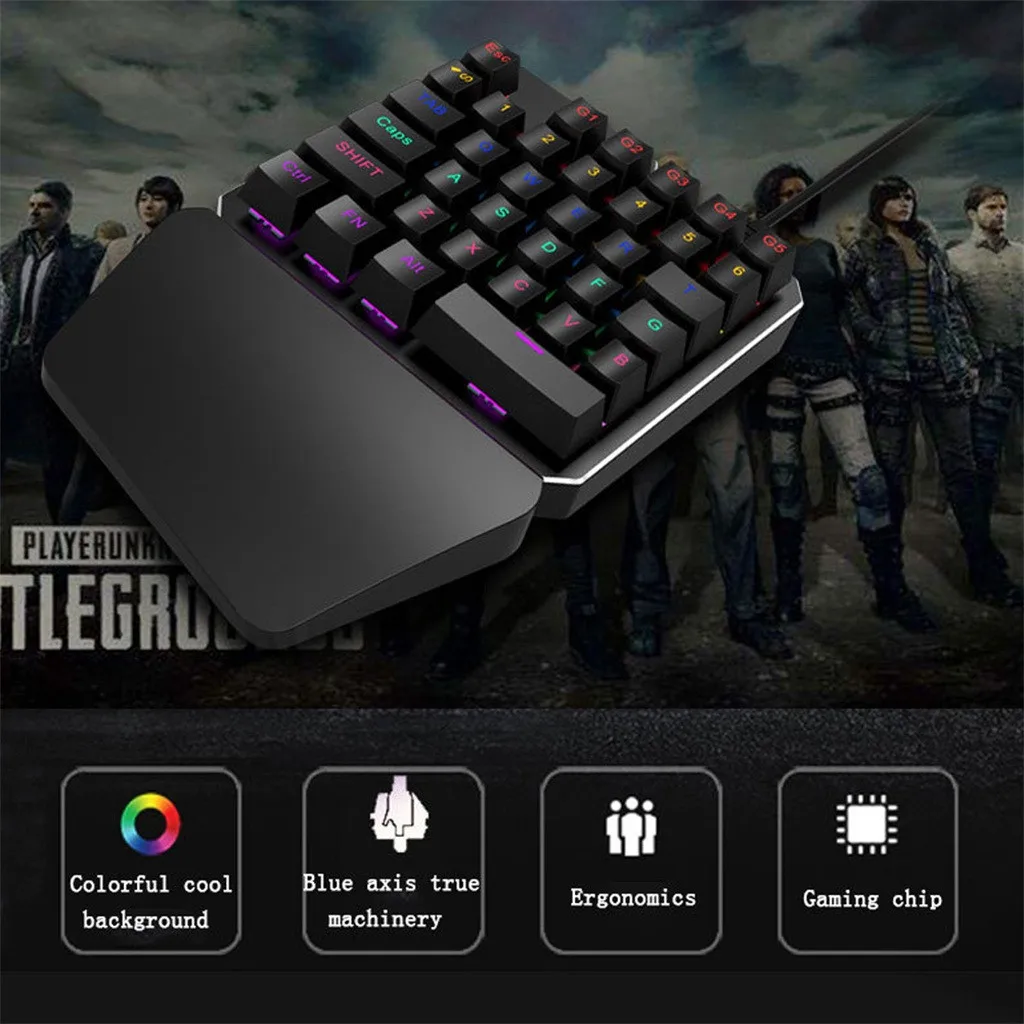 Проводная игровая клавиатура с RGB подсветкой 35 клавиш эргономичная одной рукой