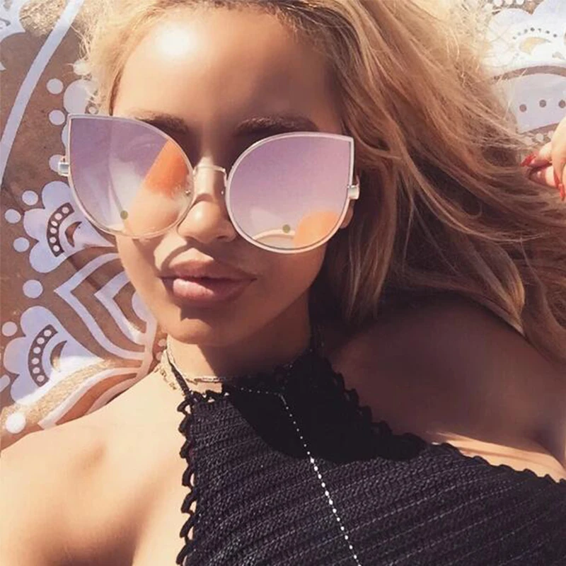 Розовый кошачий глаз очки Солнцезащитные женские модные Зеркальные Роскошные