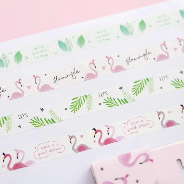 

2 pcs/lot Kawaii Flamingo Leaves Washi Tape DIY Scrapbooking Sticker Label Masking Tape School Office Supply Gift Stationery