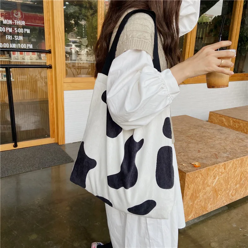 

2020 Hot Sell Women's Bag Corduroy Big Bag Zebra&Cow Pattern Shoulder Bag For Women Fashion Shopper Bag Tote Bags Womens Bolsa