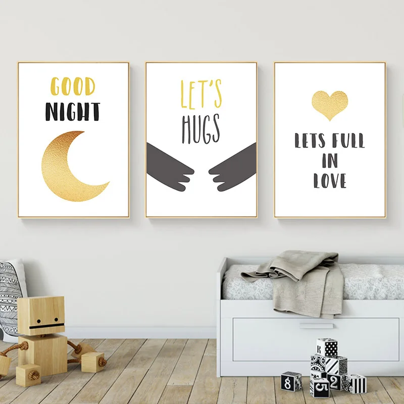 Абстрактный холст с золотыми буквами искусственная картина из мультфильмов