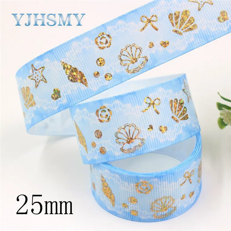 YJHSMY I-19826-2000,(") 25 мм 10 ярдов морской узор Горячего Тиснения Передачи ленты, DIY лук крышка аксессуары и украшения - Цвет: I-19826-2005