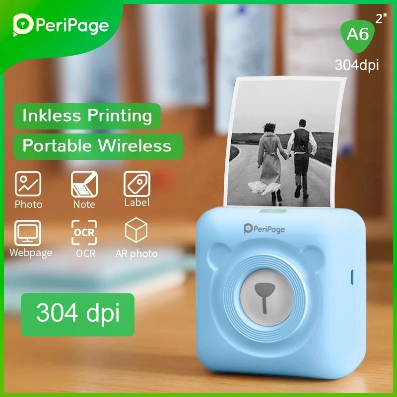 Портативный мини-принтер PeriPage A6 304 точек/дюйм высокое разрешение Bluetooth