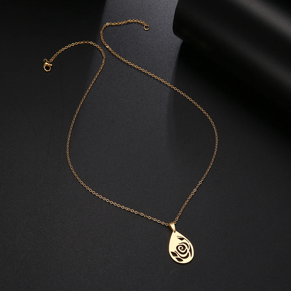 Какана ожерелье из нержавеющей стали для женщин мужчин роза капля воды кулон