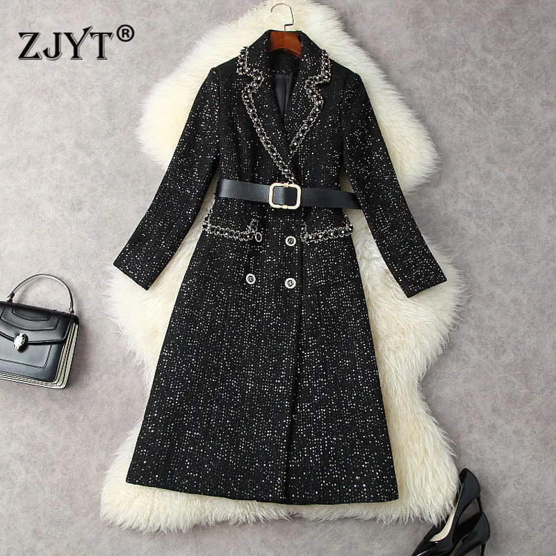 

Luxury Sequins Winter Wool Blends Thick Warm Long Tweed Woolen Jackets and Coats for Women 2021 Elegant Lady Overcoat Outerwear