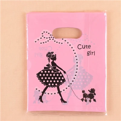 Pink dog walker girl D& P 15*20 см/20*25 см 10 шт. свадебные подарки бутик подарки упаковка для покупок пластиковые ручки сумки ювелирные изделия пластиковые пакеты для упаковки - Цвет: Pink dog walker girl