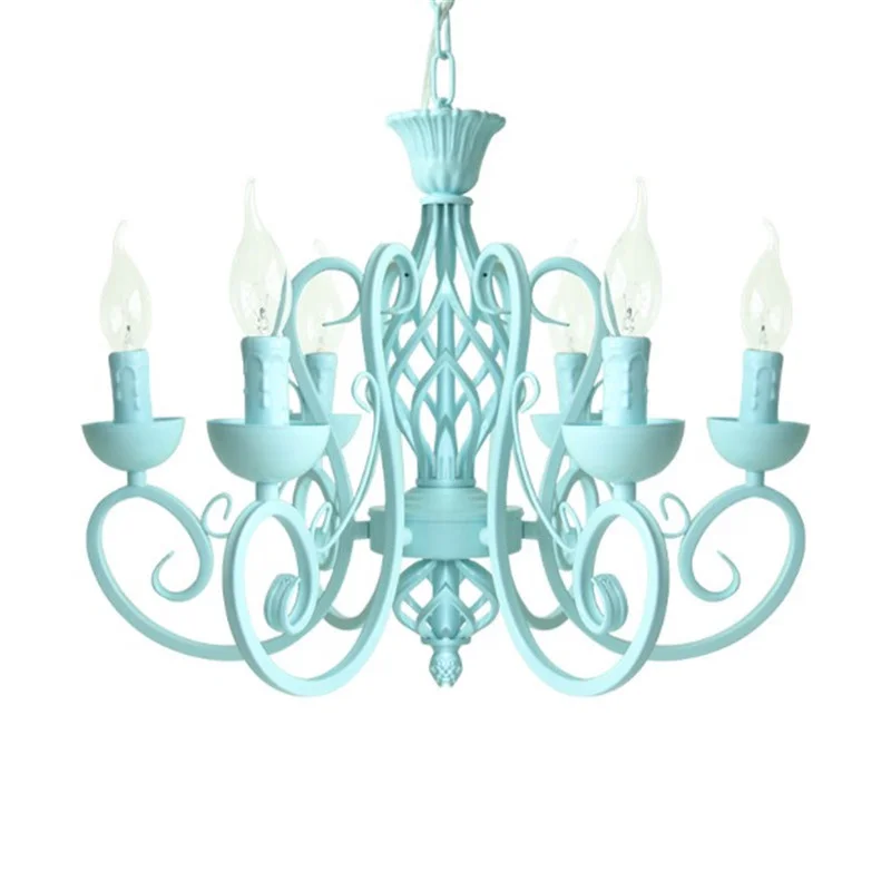 

Современная Классическая железная лампа синий белый розовый Е14 свеча светодиодный Люстра светильник для гостиной спальни столовой