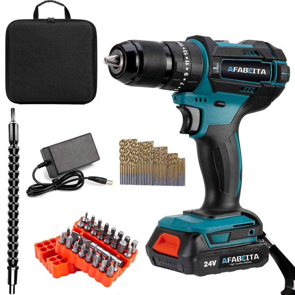 Аккумуляторная ударная дрель 2 скорости 24 В С литий ионным