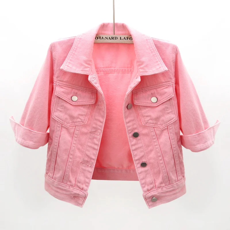

2023 Autumn Korean Fashion Half Sleeve Denim Jackets Women Pink White Yellow Purple Outwear Slim Short Jeans Jacket Coat Female