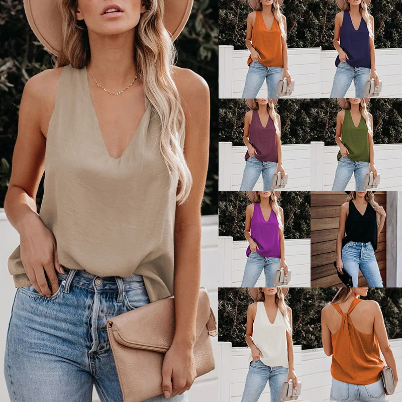 

The New European American Style Hot Leisure V-neck Straps Solid Wild Vest Female