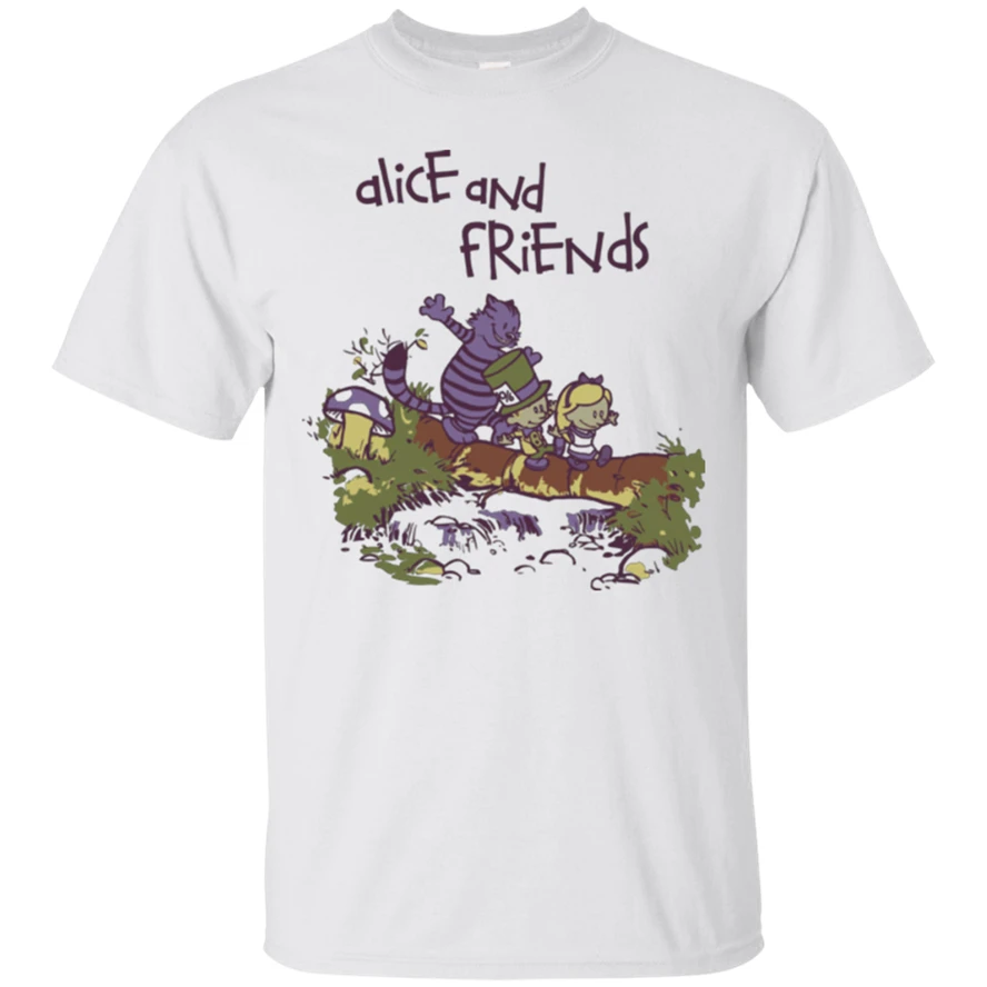 Алиса и друзья в стране чудес Кельвин хоббес белая футболка Popular популярная