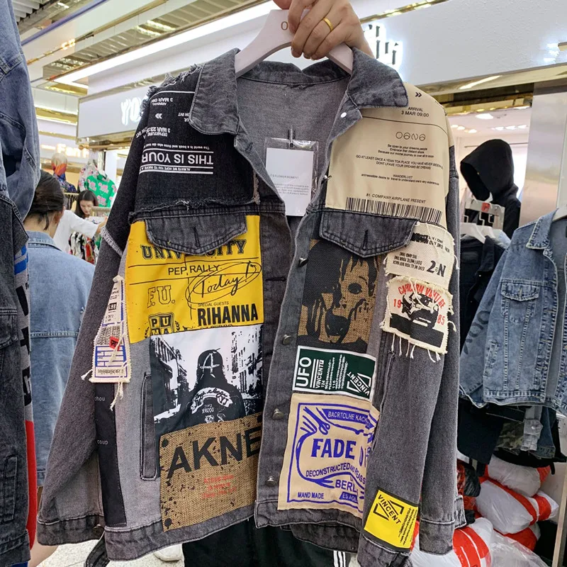 Harajuku стиль джинсовая куртка женская осенняя одежда новые винтажные наклейки