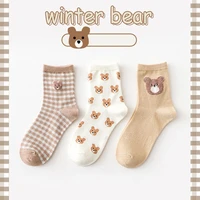 spring autumn and winter womens cotton tie socks fashion bear socks cute cartoon womens socks harajuku christmas gift