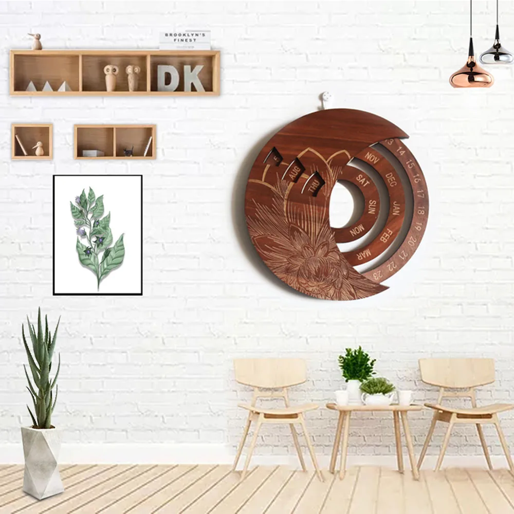 

Multifunctional Wooden Calendar Round Perpetual Calendar Study Desk Calendar Handicraft Decoration Wooden Crafts