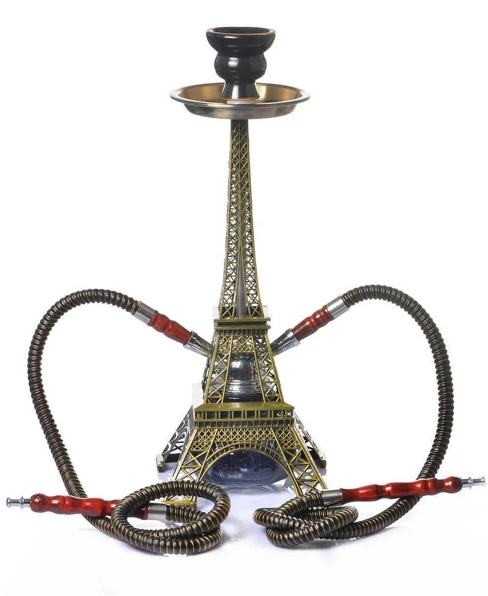 

Arab Hookah Paris Tower Metal Shisha Hookah Double Hose Include Silicon Bowl&Clip&Pipe Hose Nargile Chicha Hookah Set