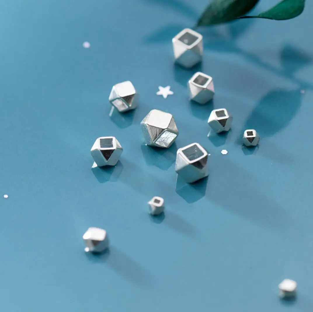 925 Sterling Silver Shiny Brushed Faceted Cube Round Spacer Loose Beads A2458 | Украшения и аксессуары