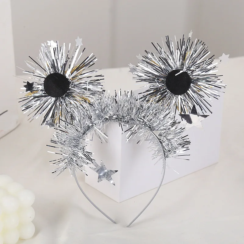 

1pc Happy New Year Hat Headband Golden Silver Foil Tinsel Star Headband Decoration For Home Girl Decor
