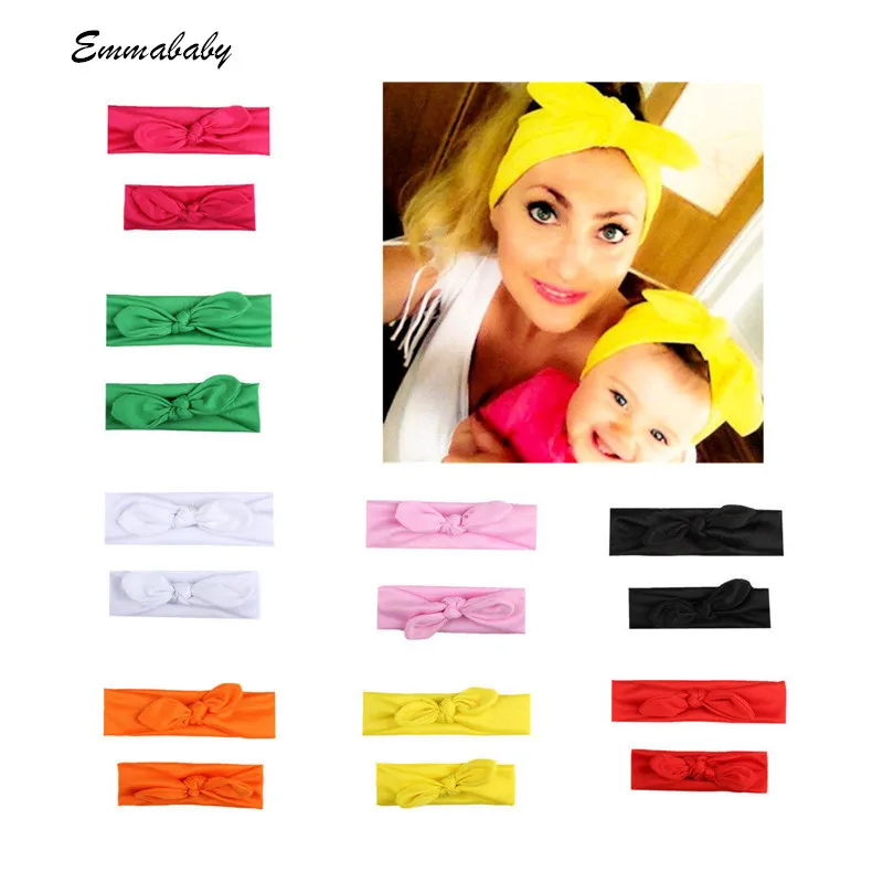 

Parent-child Accessories Mama Baby Girl Headbands Elastic Bow Knotted Turban Hair Band Headband Solid Bowknot Headband 2Pcs Sets