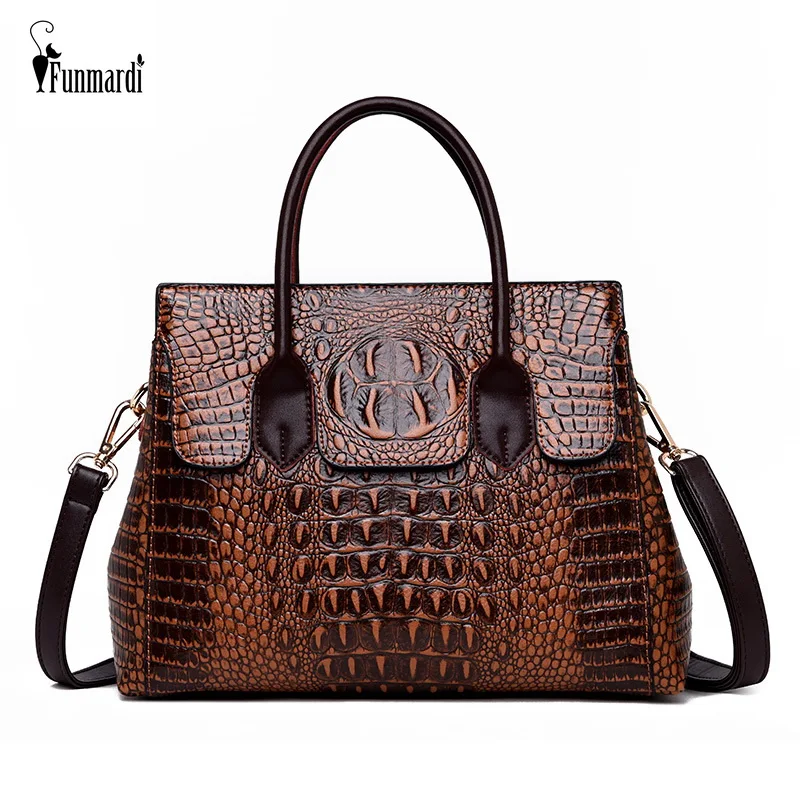 

FUNMARDI Brand Women Handbags Crocodile Pattern Shoulder Bag PU Leather Ladies Bags Trunk Tote Alligator Crossbody Bag WLHB2036