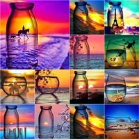 5d diy diamond painting sunset bottle view diamond embroidery cross stitch full round square drill manual art home decor gift