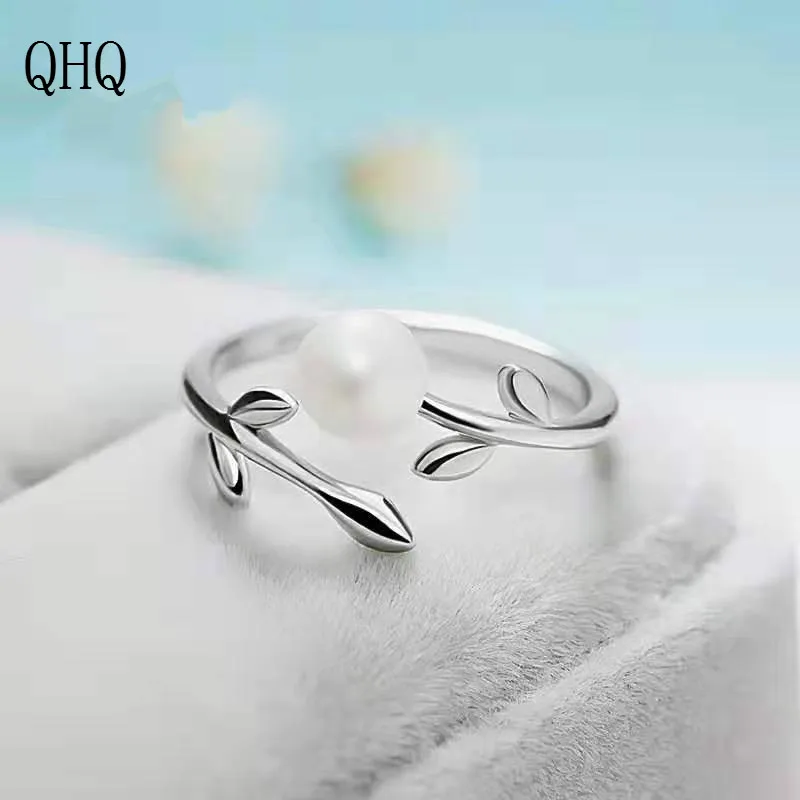 2020 ring finger Leaf Pearl personality Open Ring silver wedding fashion jewellery for women female girls jewelry accessories | Украшения и