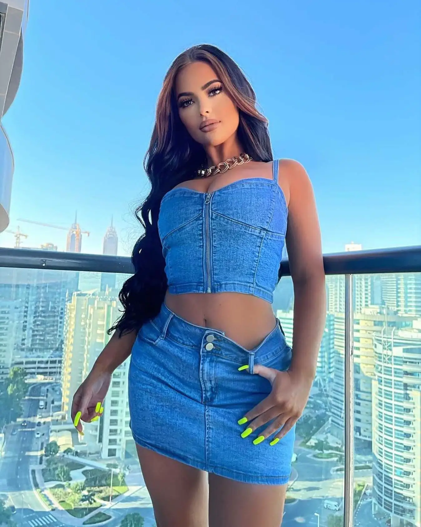 

Women Sexy Denim Blue Vest Camis Summer Adjustable Sling Backless Slim Front Zipper Casual Street Skirt