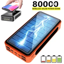 80000mAh Wireless Portable 4USB LED Solar Power Bank External Battery PoverBank Powerbank Smart Phone Charger for Xiaomi iphone8