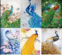 diy colorful peacock 5d diamond painting full round square rhinestone mosaic romantic embroidery cross stitch wall art