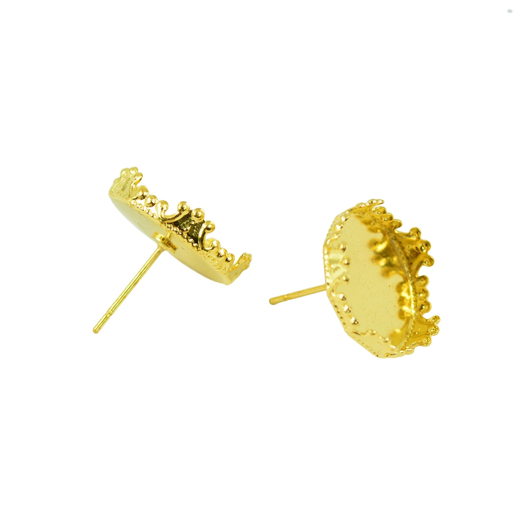 

10Pcs Earrings Findings Crafts Round Crown Bezel Earrings Stud Blank Pad Base