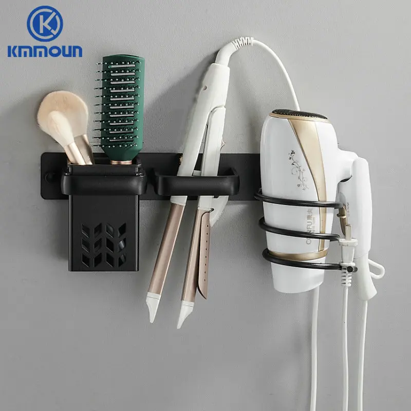 Black Hair Dryer Holder Novelty Households Rack Blow Bathroom Shelf Space Aluminum Wall Mounted Storage | Обустройство дома