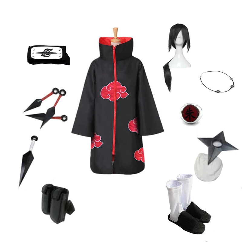 Brdwn Akatsuki унисекс костюм Итачи Косплей Костюм (красное облако плащ + повязка на