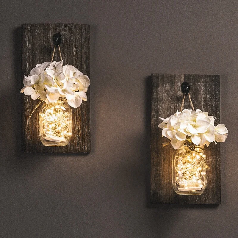 Ins деревенская банка каменщика настенные бра со светодиодными сказочными огнями