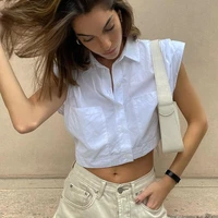 2022 summer fashion lapel buttoned stitching pleated umbilical single breasted cardigan short sleeved bottoming t shirt women