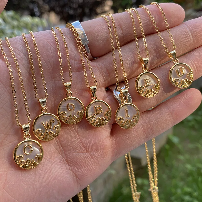 

S925 Sterling Silver Letter Necklace A-Z Gold Colors Letter Round Pendant Necklaces for Women Charm Chain Family Jewelry Gift