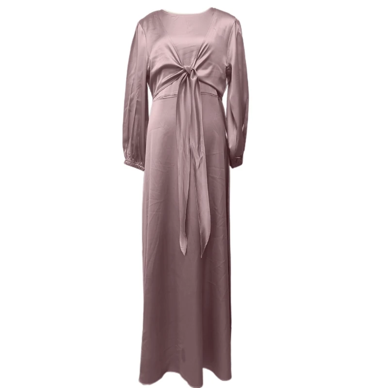 Y166 модное мусульманское платье с длинным рукавом однотонное элегантное женское скромное платье одежда на шнуровке турецкий кафтан ИД хала...