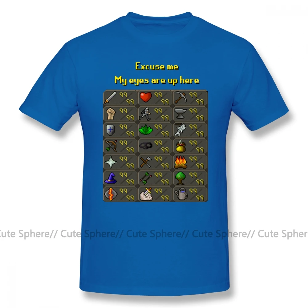 Runescape, футболка, Runescape, My Eyes Are Up Here, футболка, 100 хлопок, графическая футболка, мужская, ХХХ, с коротким рукавом, летняя, забавная футболка - Цвет: Blue