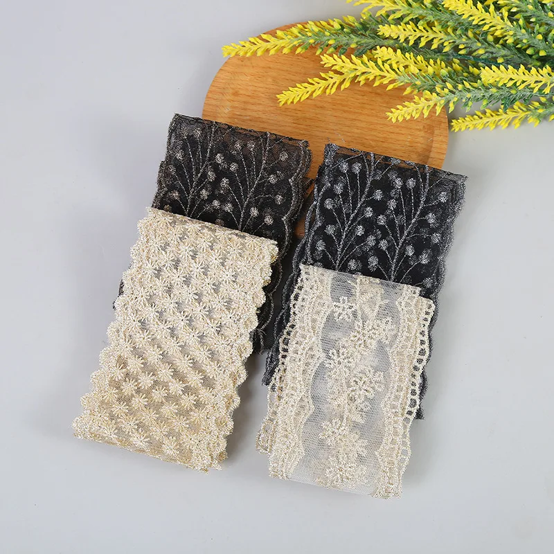 

1 Yard Polyester Mesh Gold Thread Embroidery lace Gypsophila Ribbon Embroidered Fabric Sewing Craft DIY Lace Sequin