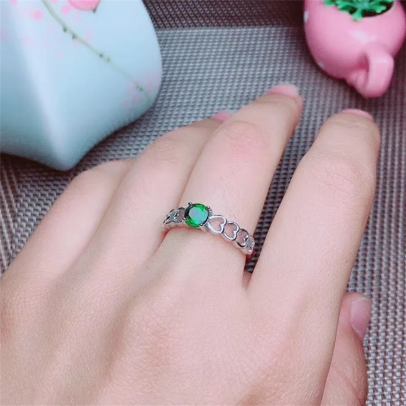 LeeChee Real 925 Sterling Silver Ring 5MM Green Gemstone Fine Jewelry for Women Daily Wear Birthday Gift Natural Chrome Diopside images - 6