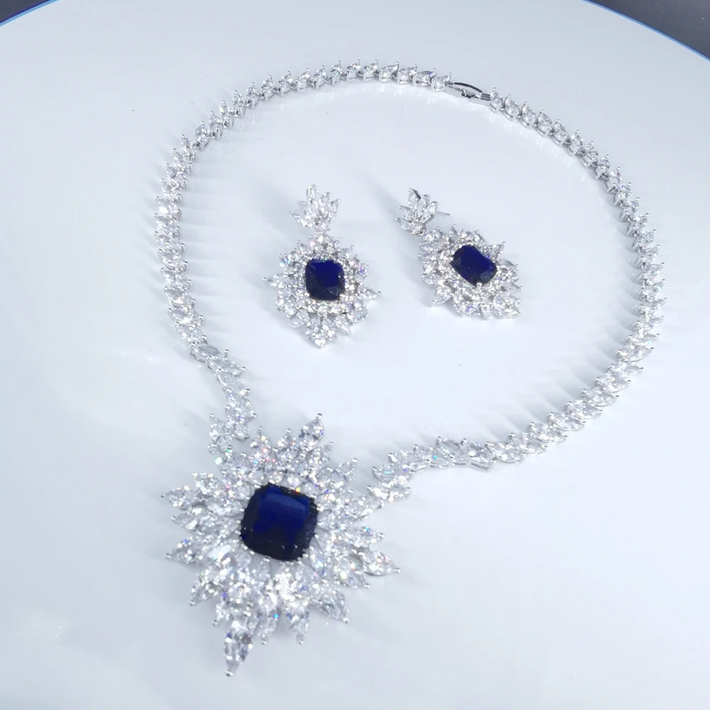 Женский комплект украшений из ожерелья и серег винтажное ожерелье серьги с синим