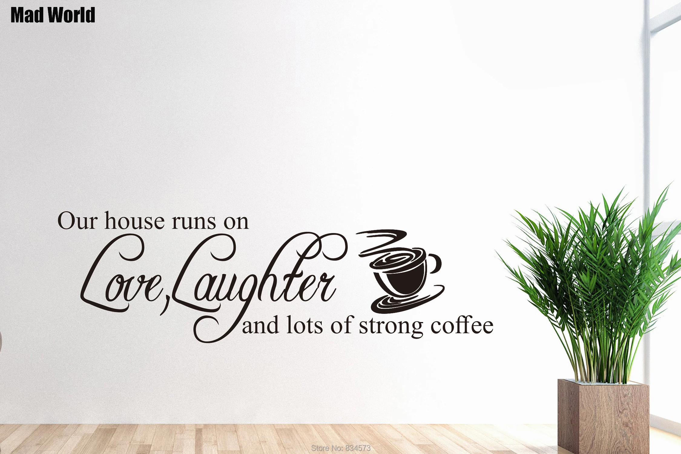 

Наш дом работает на LOVE LAUGHTER и сильный кофе, Wall-Art наклейки настенные наклейки на стены дома DIY украшения Съемный Декор наклейки на стену